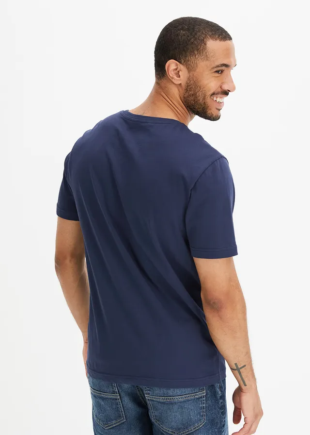 T-shirt 100% coton, Couleur: bleu foncé imprimé