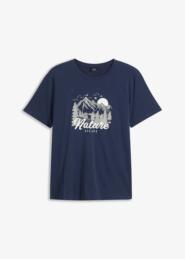 T-shirt 100% coton, Couleur: bleu foncé imprimé