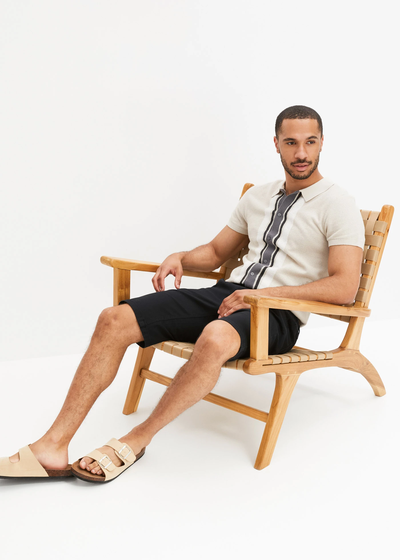 Stretch jeans instap bermuda (set van 2), regular fit • blauw denim+zwart • bonprix online shop