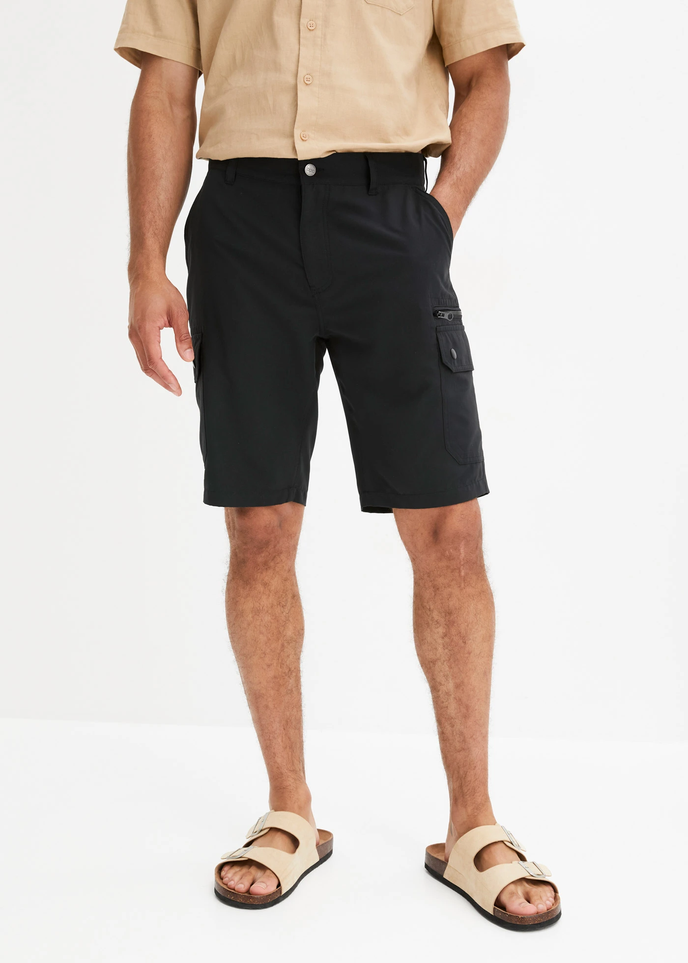 Microvezel cargo bermuda, regular fit • zwart • bonprix online shop