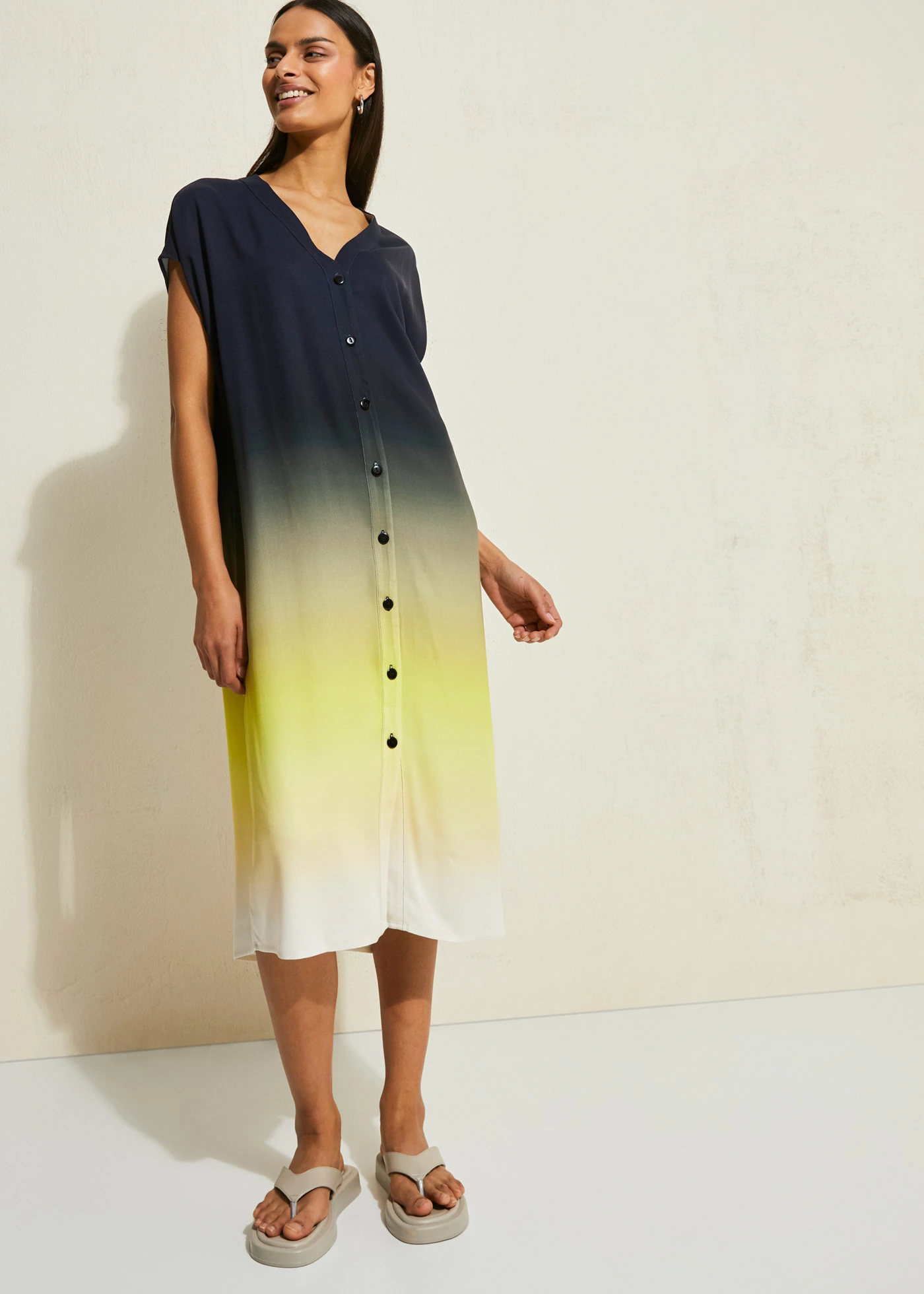 Robe caftan en viscose • noir/jaune citron/beige naturel • Boutique bonprix
