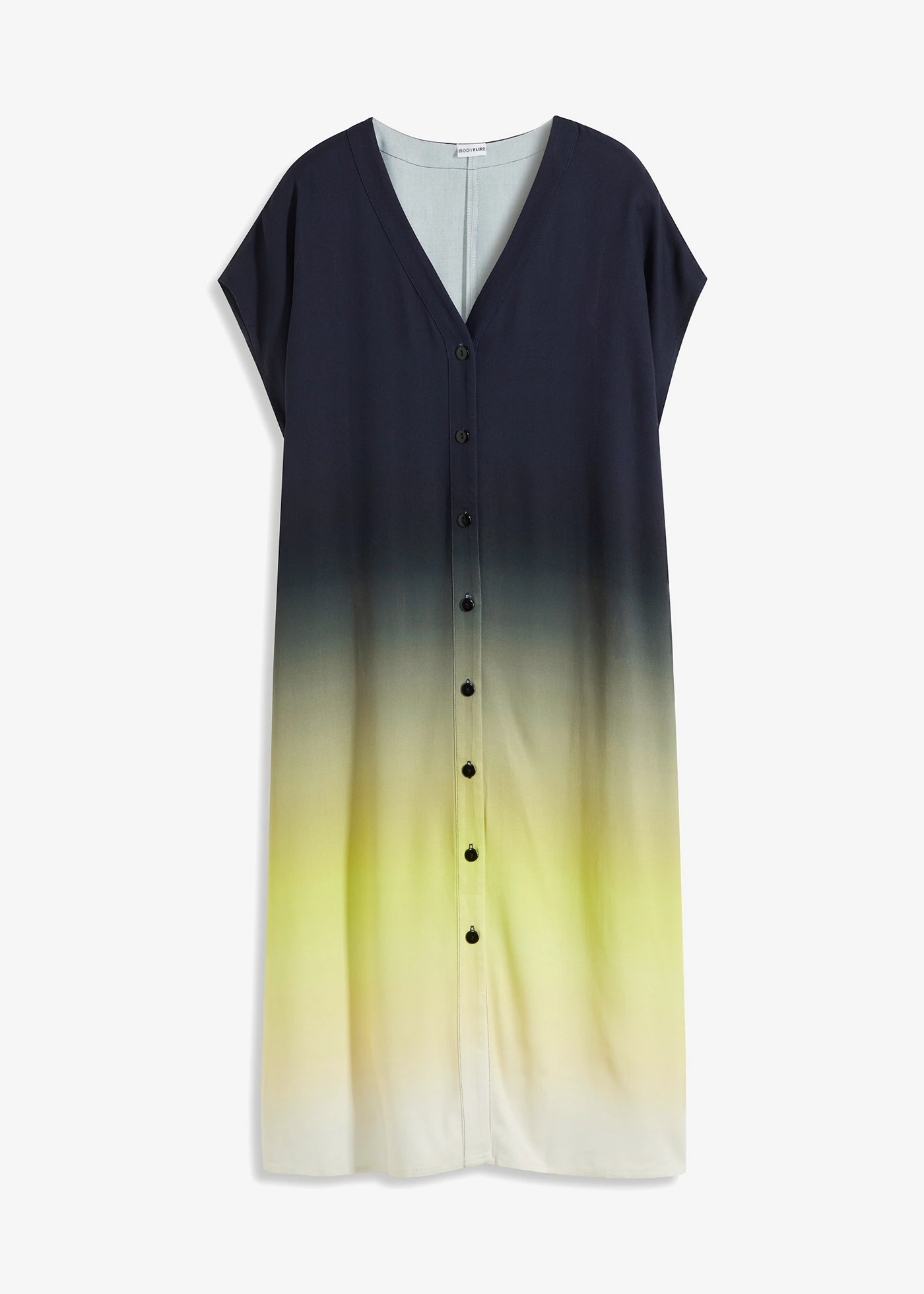 Rochie gen caftan din viscoză • negru-galben citric-bej natur • magazin bonprix