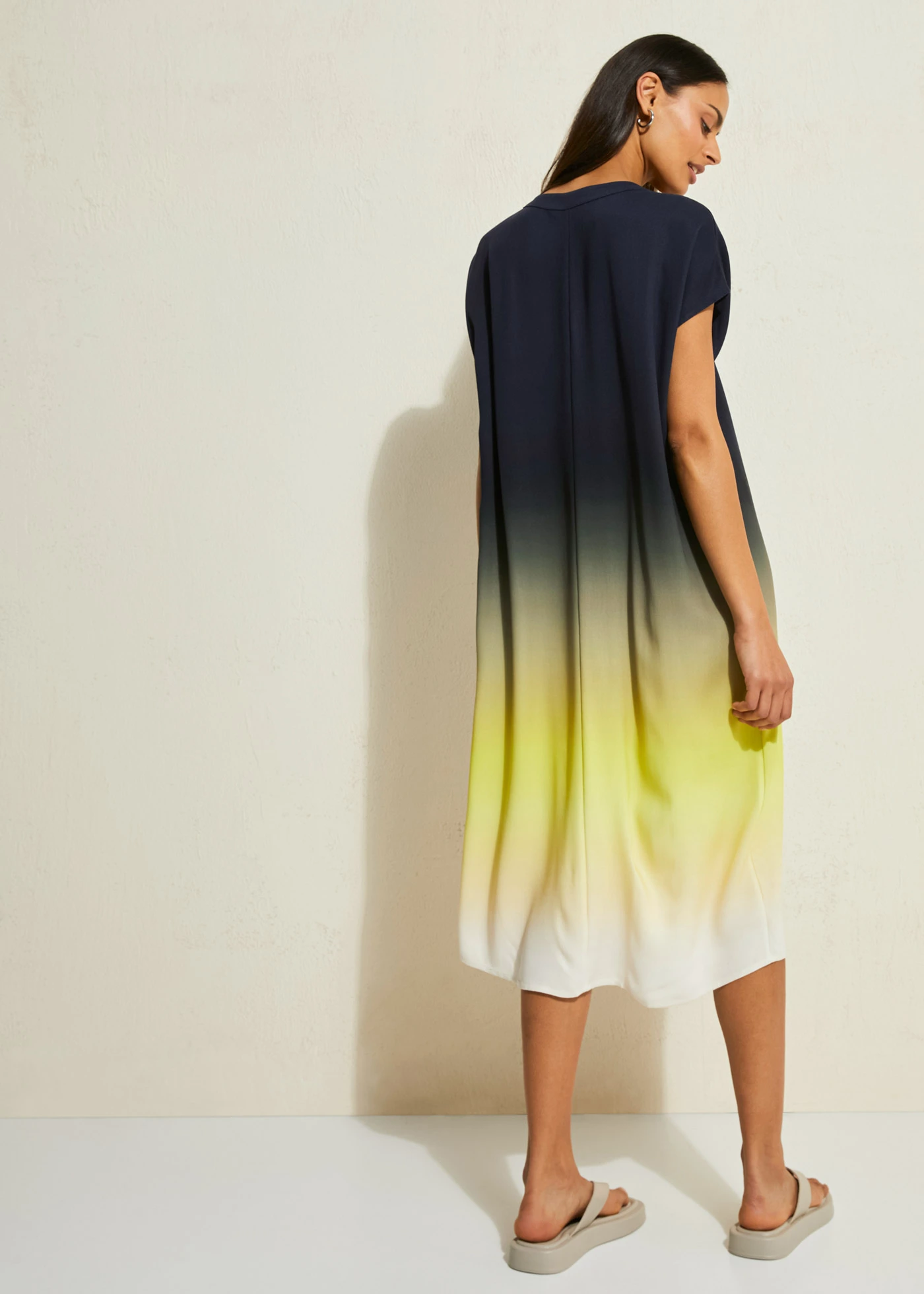 Kaftan jurk van viscose • zwart-citrusgeel-natuurbeige • bonprix online shop