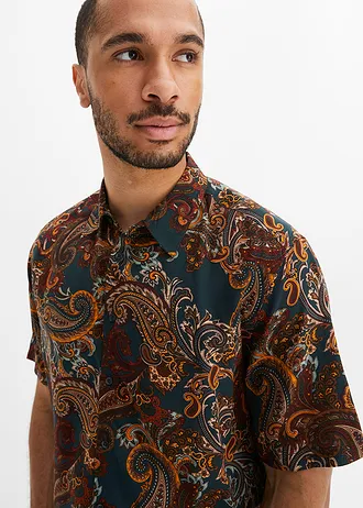 Viskózová košile s krátkým rukávem • černá s kašmírovým vzorem • bonprix obchod