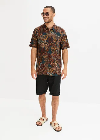 Viskózová košile s krátkým rukávem • černá s kašmírovým vzorem • bonprix obchod