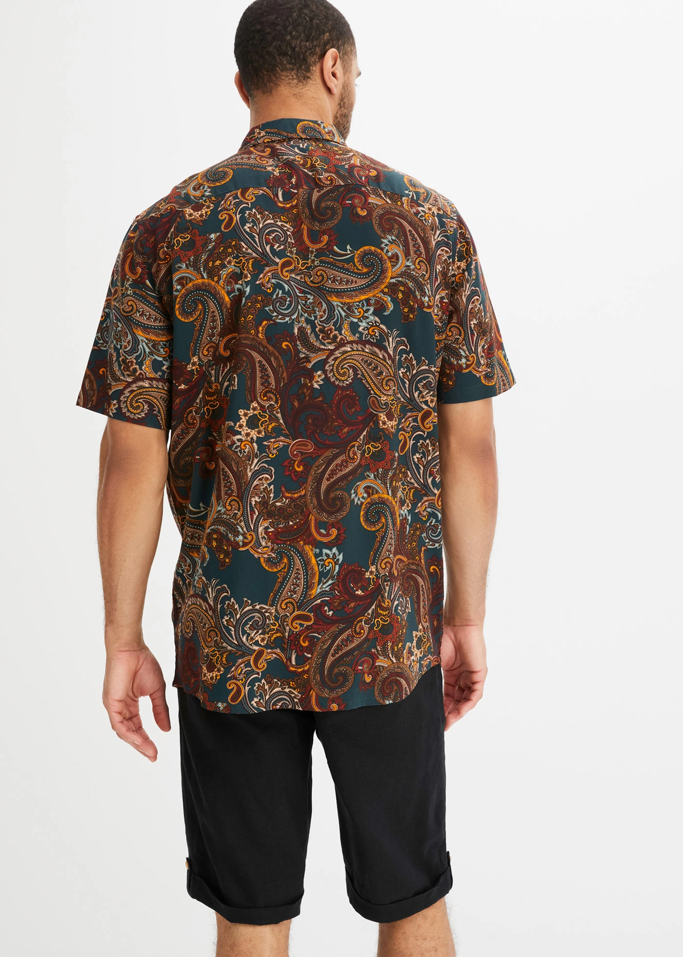 Viskózová košile s krátkým rukávem • černá s kašmírovým vzorem • bonprix obchod