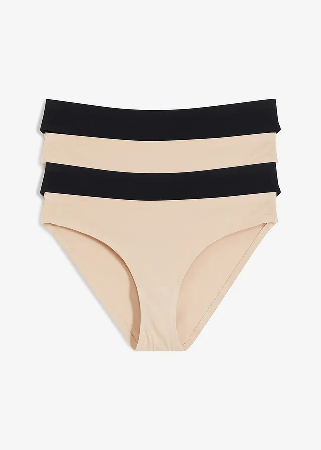 Naadloze slip (set van 4) met biologisch katoen, Kleur: krijtbeige+zwart