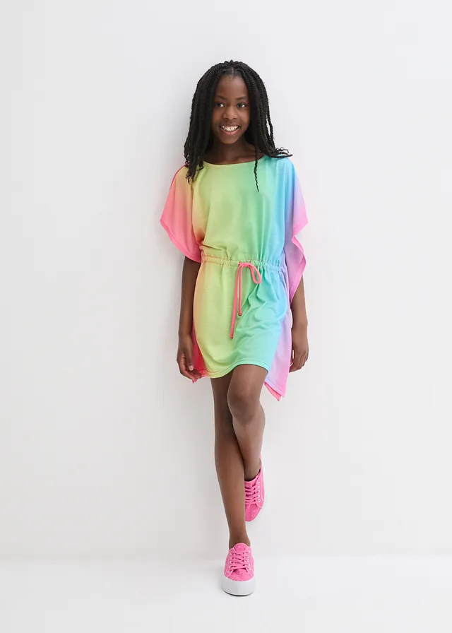 Meisjes tuniekjurk, Kleur: roze-donkergeel-grasgroen-lichtlimoen-lichtblauw-lilapink