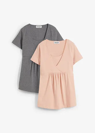 Bluză 2 în 1 pentru perioada sarcinii și alăptare (set/2 buc.) • roz vintage-gri melanj • magazin bonprix