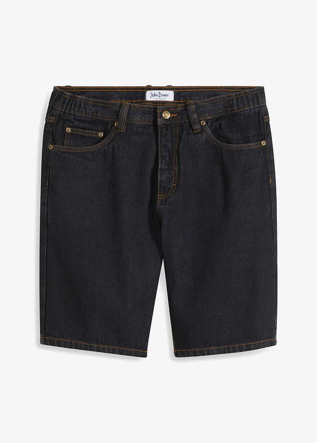 Bermuda en jean avec taille élastiquée sur les côtés, Classic Fit • noir denim • Boutique bonprix