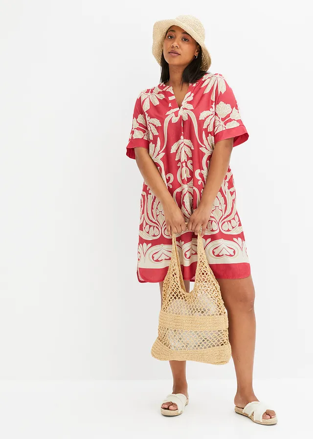 Robe-tunique, Couleur: rouge/crème