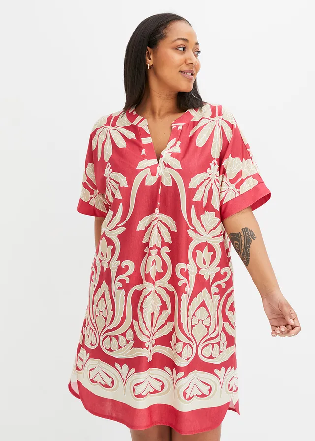 Robe-tunique, Couleur: rouge/crème