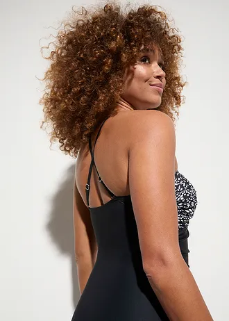 Medium corrigerend badpak in wikkellook, Kleur: zwart/wit