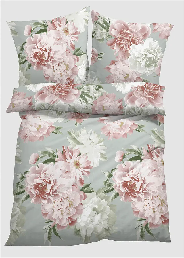 Linon dekbedovertrek, Kleur: wit-roze