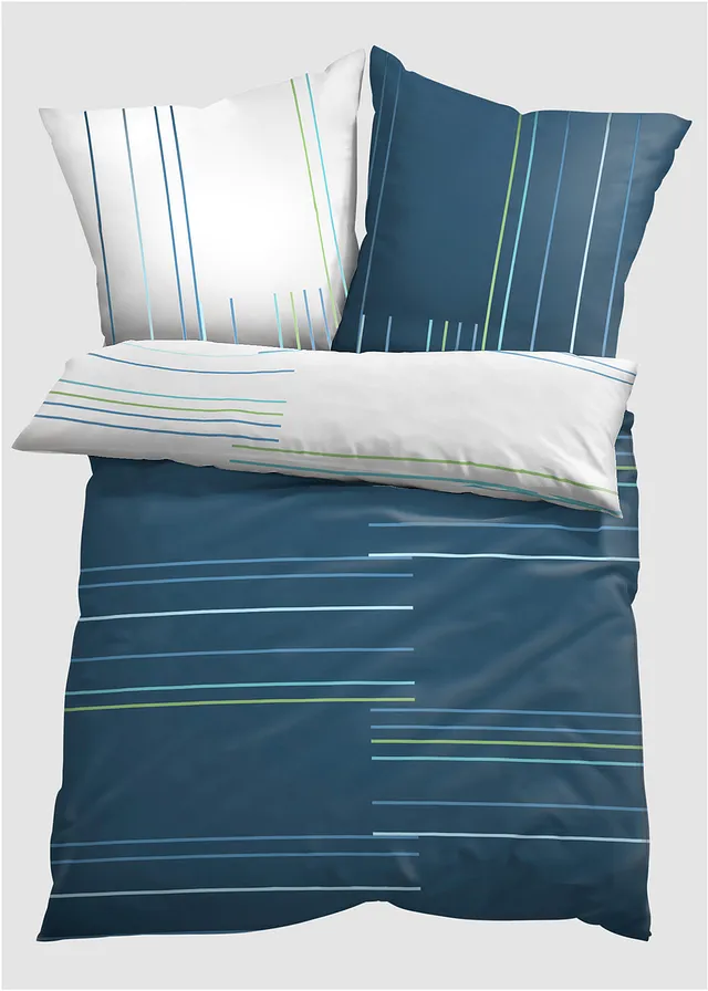 Parure de lit réversible en coton mélangé • pétrole-blanc • Boutique bonprix