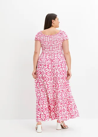 Gedessineerde maxi jurk van een viscose mix, Kleur: lichtfuchsia
