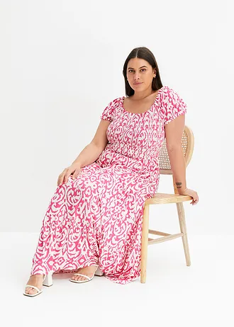 Gedessineerde maxi jurk van een viscose mix, Kleur: lichtfuchsia