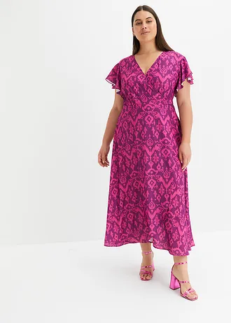 Zavinovací šaty s potiskem, barva: pivoňková