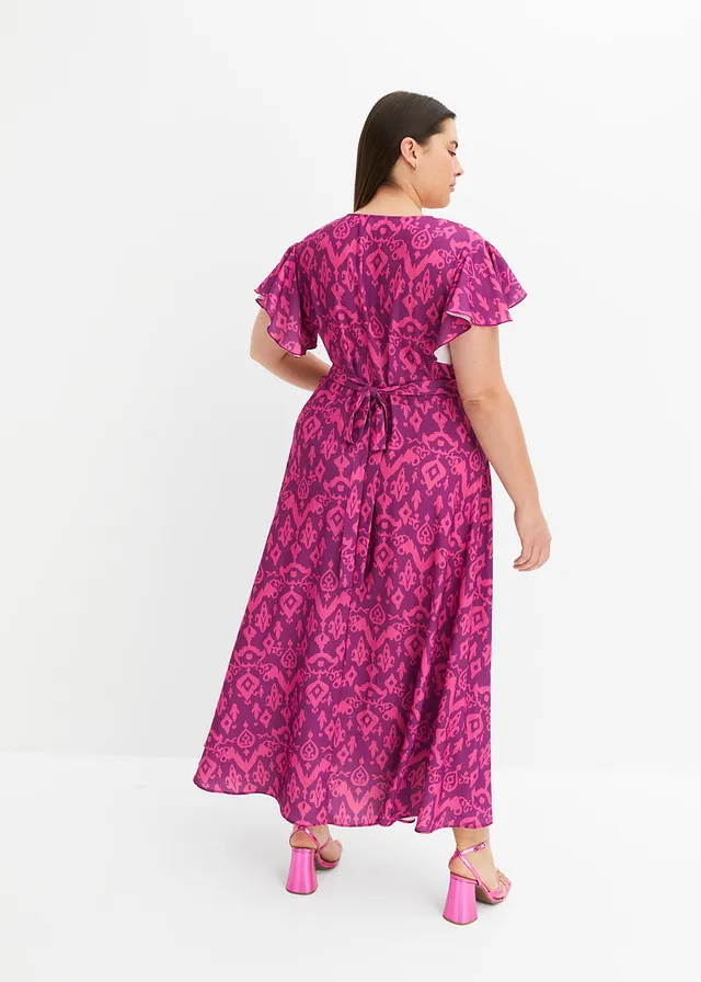 Gedessineerde wikkeljurk, Kleur: pioenroos