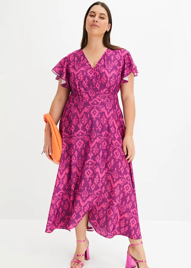 Robe portefeuille imprimée, Couleur: pivoine
