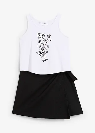 Dívčí top a kalhotová sukně (2dílná souprava), organická bavlna, barva: černá + bílá