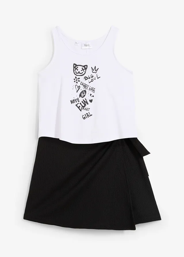 Top et jupe fille (ens. 2 pces), Couleur: noir / blanc