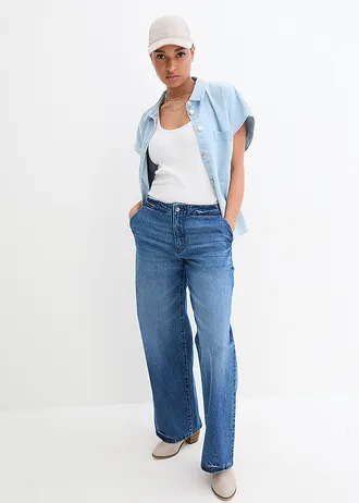 Krátká džínová boxy halenka • ledově modrý denim used • bonprix obchod