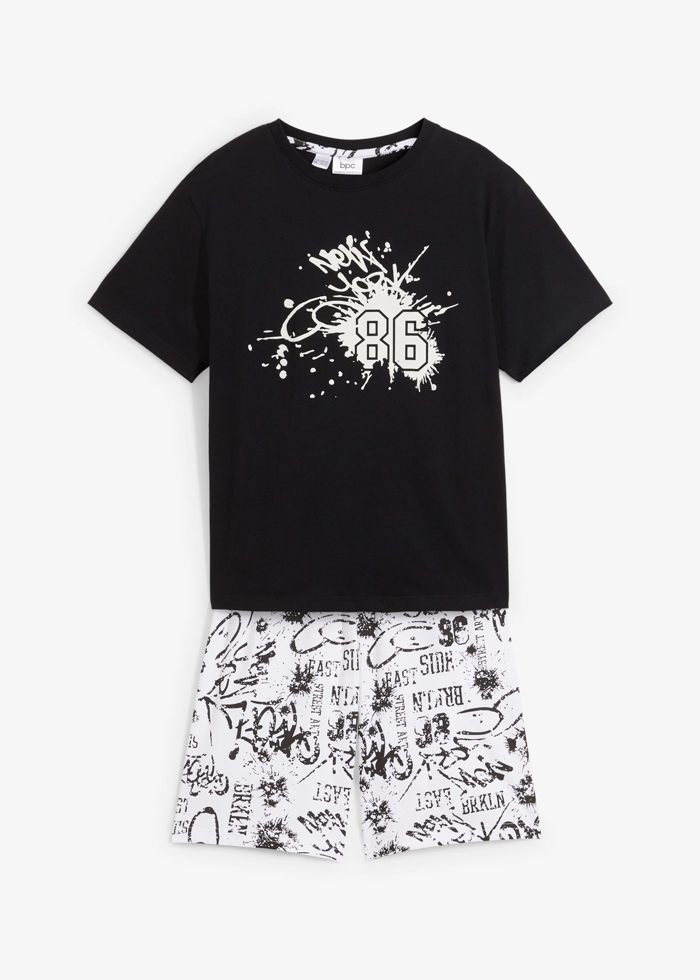 Krátké pyžamo z čisté bavlny (2dílná souprava) • bílo-černá s potiskem • bonprix obchod