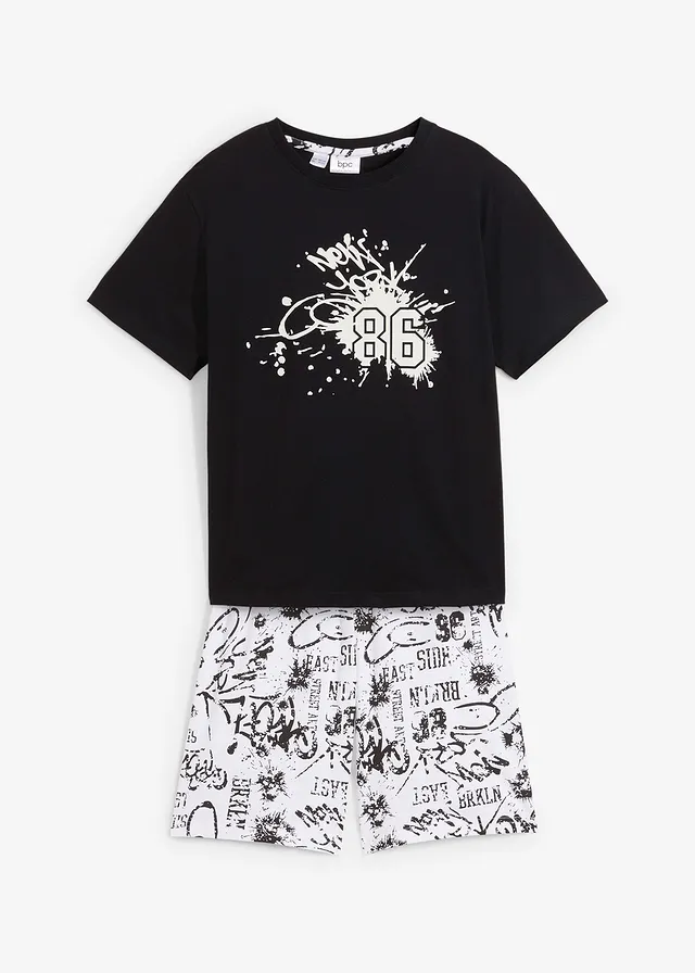 Krátké pyžamo z čisté bavlny (2dílná souprava) • bílo-černá s potiskem • bonprix obchod