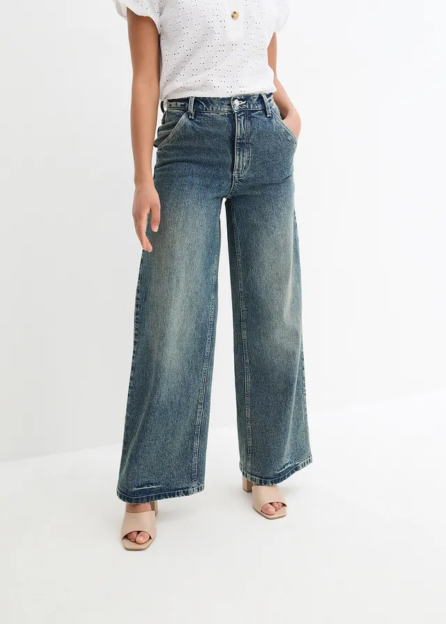 Wide leg jeans met high waist, low stretch • blue stone used • product-page.page-title-suffix