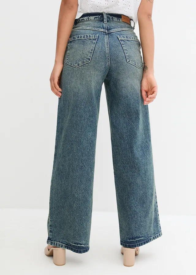 Wide leg jeans met high waist, low stretch, Kleur: blue stone used