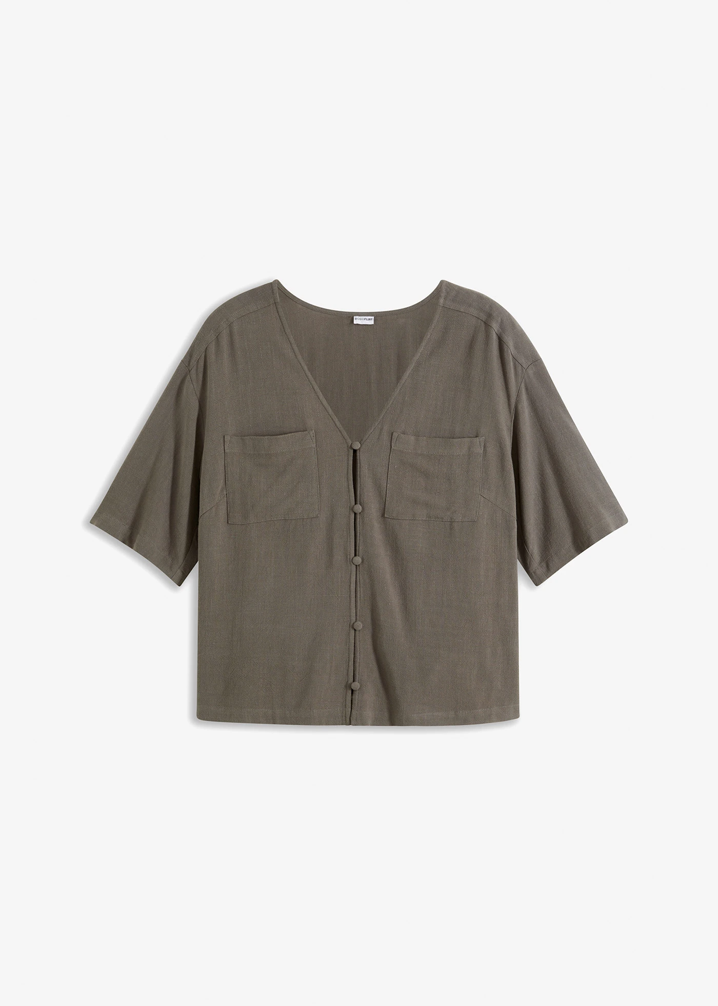 Blouse met korte mouwen in een viscose-linnenmix • olijfgroen • bonprix online shop