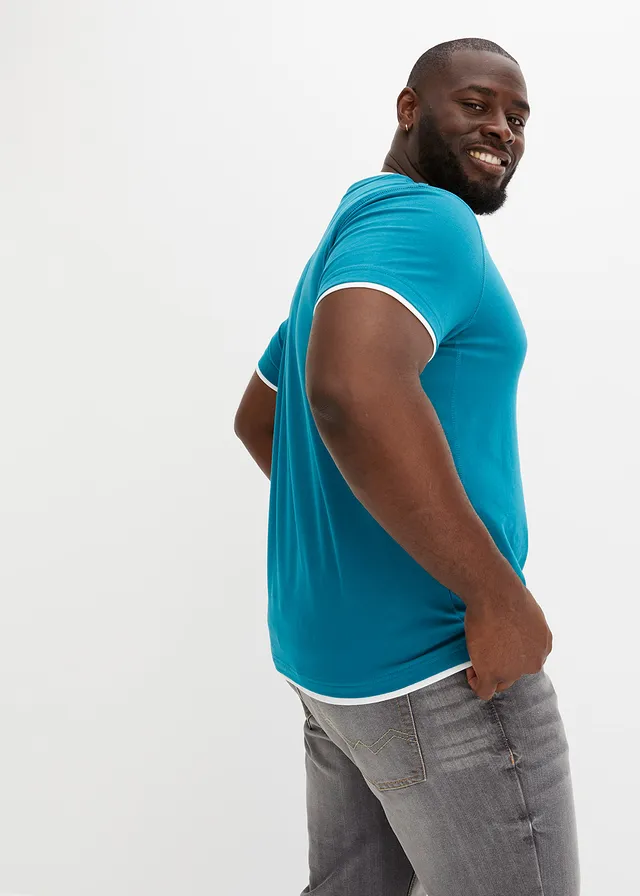 Lot de 2 T-shirts 2 en 1, Couleur: turquoise cobalt + noir