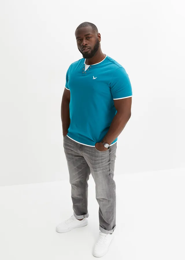2-in-1 shirt, korte mouw (set van 2), Kleur: kobaltturkoois+zwart