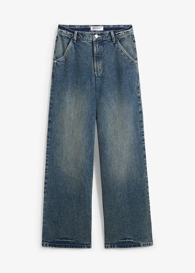 Jean large taille haute, peu extensible, Couleur: bleu stone used