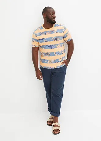 T-shirt, Kleur: apricot-lichtindigo-new beige-mat blauw horizontaal gestreept