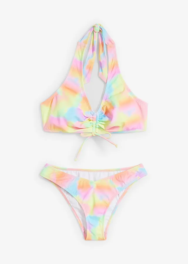 Bikini dos nu (ens. 2 pces) à fronces, Couleur: citron pastel/rose/bleu clair