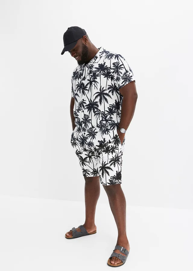 Košile s krátkým rukávem, Slim Fit, z viskózy, barva: bílo-černá s potiskem