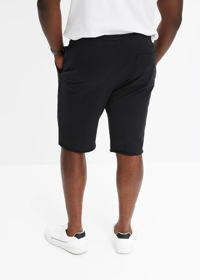 Sweat bermuda met onafgewerkte randen van biologisch katoen, loose fit, Kleur: zwart