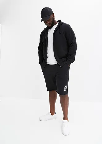 Teplákové bermudy s neobšitými lemy, z organické bavlny, Loose Fit, barva: černá