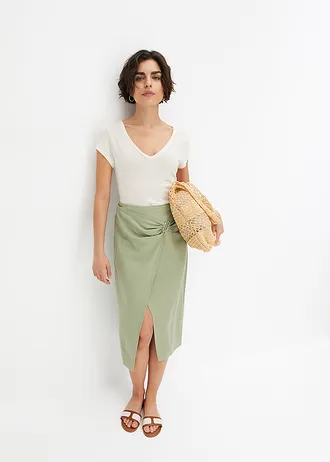 Linnen rok in wikkellook • olijfgroen • bonprix online shop