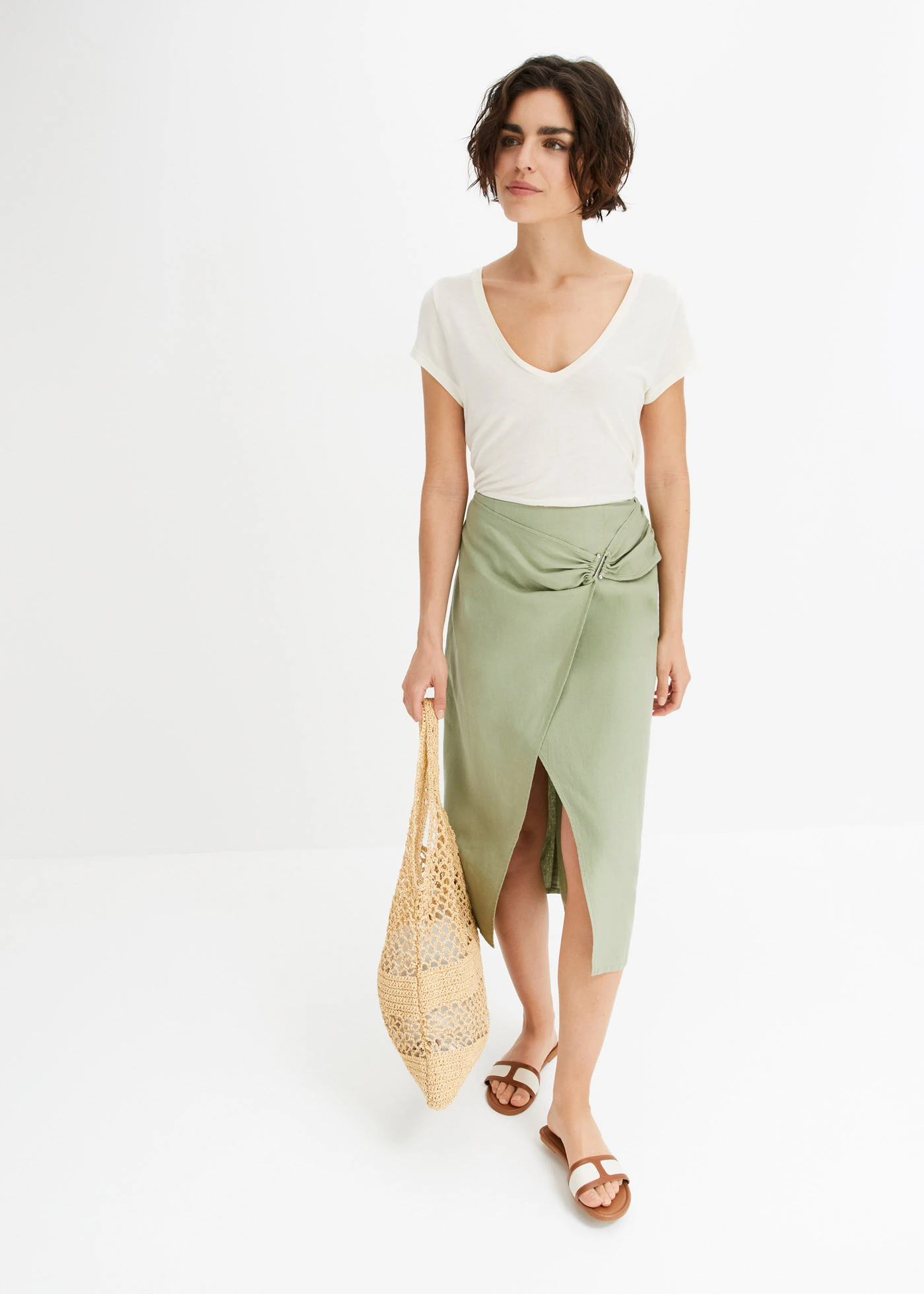 Linnen rok in wikkellook • olijfgroen • bonprix online shop