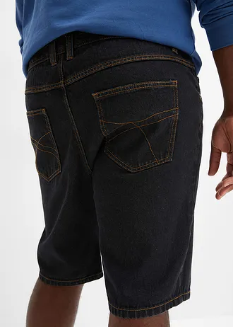 Bermuda classique en jean avec taille élastiquée, Couleur: noir denim