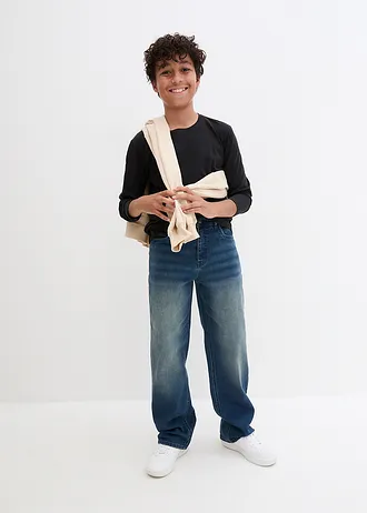 Loose fit jeans met verstelbare band, straight • blauw denim • bonprix online shop