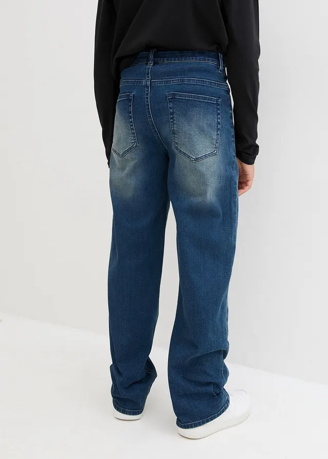 Jean loose, taille réglable, droit, Couleur: bleu denim