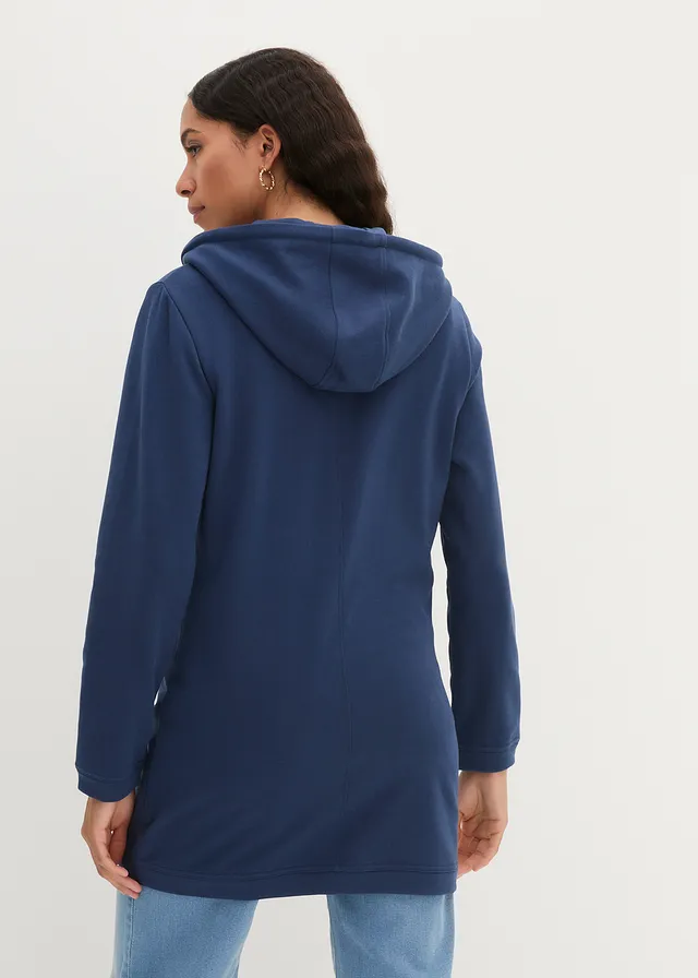 Long sweat zippé avec poches zippées, Couleur: bleu profond