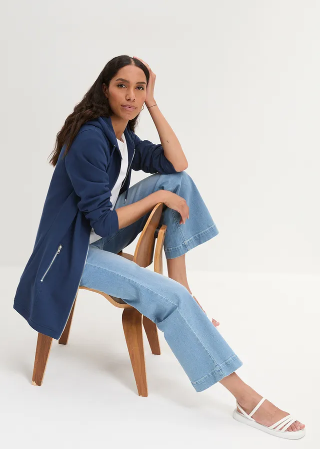 Lang sweatvest met ritszakken • diepblauw • product-page.page-title-suffix
