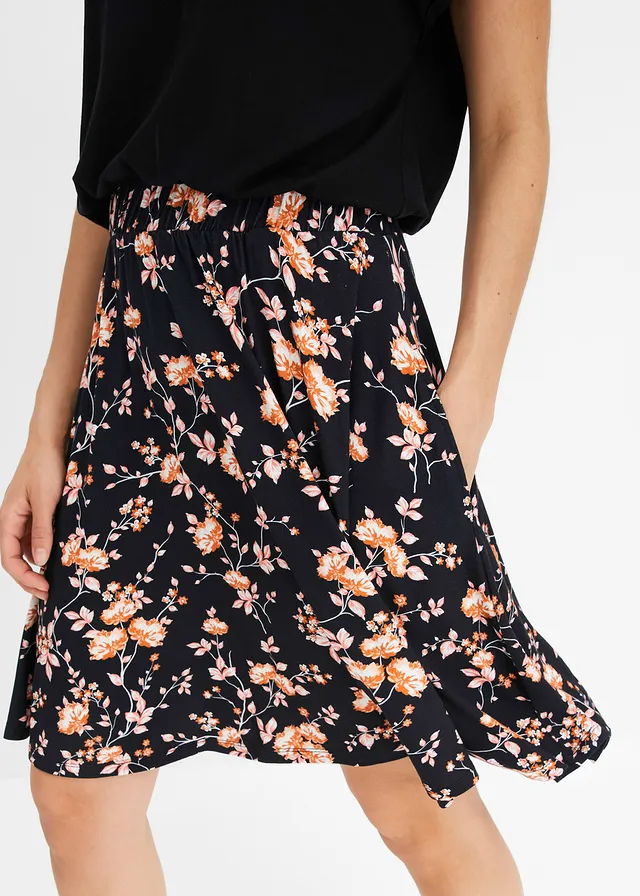 Jersey jurk in een viscosemix • zwart-oranje gebloemd • product-page.page-title-suffix