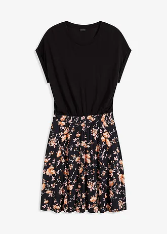 Jersey jurk in een viscosemix • zwart-oranje gebloemd • bonprix online shop