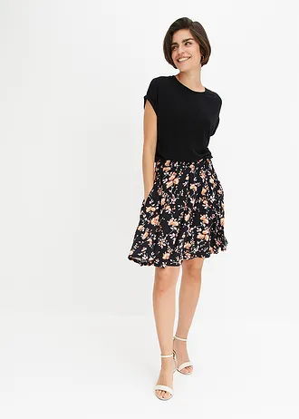 Jersey jurk in een viscosemix • zwart-oranje gebloemd • bonprix online shop